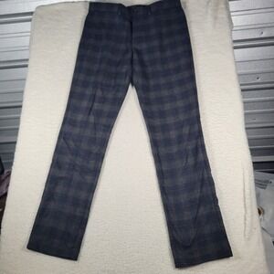Banana Republic Aiden Fit Pants Men 33x34 Blue Grey Plaid Slim Wool Blend Chino